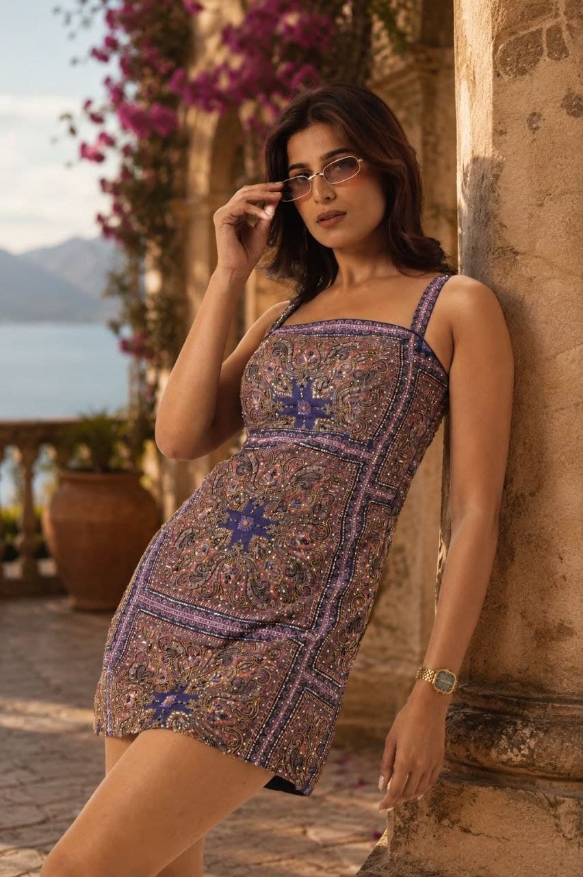Purple Embllished mini Dress